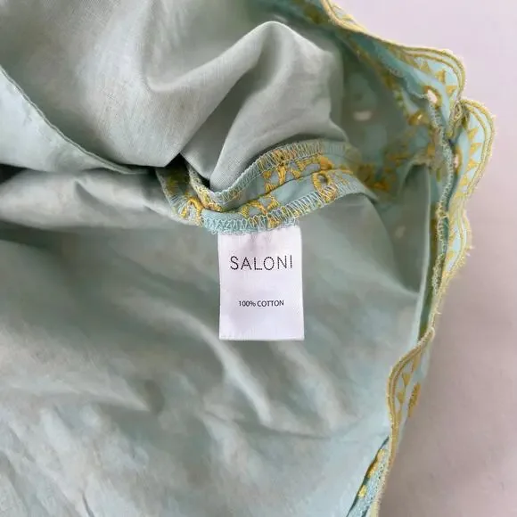 Saloni NWT Jesse Broderie Embroidered Hourglass Cotton Dress in Duckegg Citrine - Picture 12 of 16